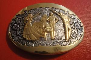 lot 76 image: 24 KGP Square Dance Belt Buckle by Award Design Medals, 3 34x 2 12