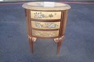 lot 99 image: 3 Drawer Decorative Accent Table, about 22x16x26, Needs Repair