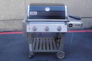 lot 87 image: Weber Propane BQ Grill with Push Button Start. On Casters with Cover, GS-4, Model Genesis II E-310, No Propane