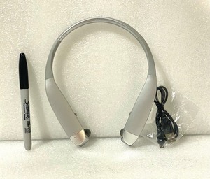 lot 1 image: Insignia NS-CAHBTEBNC-S Behind-the-Neck Bluetooth Noise-Cancelling Headphones with Bulit-in Microphone, Silver - In Condition As Shown