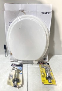 lot 22 image: Lot Of 3 - (2) Danco Universal Kitchen Sink Sprayer & (1) Round Wooden Toilet Seat Approx. 17 - In Condition As Shown
