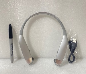 lot 25 image: Insignia NS-CAHBTEBNC-S Behind-the-Neck Bluetooth Noise-Cancelling Headphones with Bulit-in Microphone, Silver - In Condition As Shown