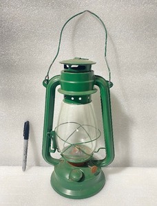 lot 37 image: Approx. 12 Kerosine Camping Oil Lantern Lamp, Green - In Condition As Shown
