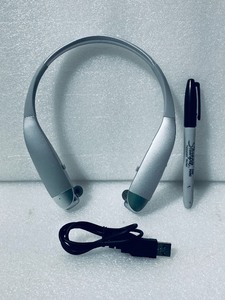 lot 50 image: Insignia NS-CAHBTEBNC-S Behind-the-Neck Bluetooth Noise-Cancelling Headphones with Bulit-in Microphone, Silver - In Condition As Shown
