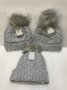 lot 96 image: Lot of 3 - New With Tags West Loop Womens Winter Knitted Gray Beanies with Faux Fur Pom, Model#940708 - As Shown - Total Retail $30