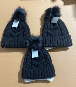 lot 114 image: Lot of 3 - New With Tags West Loop Womens Winter Knitted Black Beanies with Faux Fur Pom, Model#940708 - As Shown - Total Retail $30
