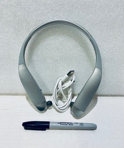 lot 125 image: Insignia NS-CAHBTEBNC-S Behind-the-Neck Bluetooth Noise-Cancelling Headphones with Bulit-in Microphone, Silver - In Condition As Shown