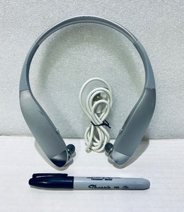 lot 150 image: Insignia NS-CAHBTEBNC-S Behind-the-Neck Bluetooth Noise-Cancelling Headphones with Bulit-in Microphone, Silver - In Condition As Shown