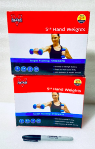lot 158 image: Lot Of 2 New - Valeo 5-Pound Pair Neoprene Blue Hand Weight Dumbbells For Fitness Training, (Four 5 lb. Weights Total) - As Shown - Total Retail $54 - (READ)