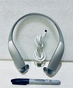 lot 175 image: Insignia NS-CAHBTEBNC-S Behind-the-Neck Bluetooth Noise-Cancelling Headphones with Bulit-in Microphone, Silver - In Condition As Shown