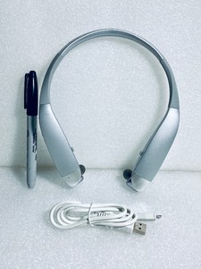 lot 213 image: Insignia NS-CAHBTEBNC-S Behind-the-Neck Bluetooth Noise-Cancelling Headphones with Bulit-in Microphone, Silver - In Condition As Shown
