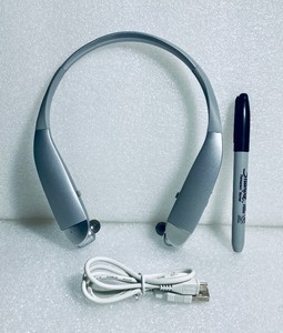 lot 208 image: Insignia NS-CAHBTEBNC-S Behind-the-Neck Bluetooth Noise-Cancelling Headphones with Bulit-in Microphone, Silver - In Condition As Shown