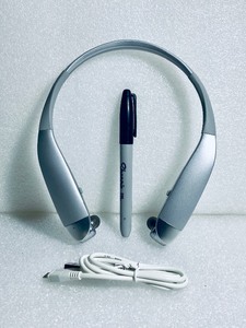 lot 203 image: Insignia NS-CAHBTEBNC-S Behind-the-Neck Bluetooth Noise-Cancelling Headphones with Bulit-in Microphone, Silver - In Condition As Shown