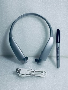 lot 198 image: Insignia NS-CAHBTEBNC-S Behind-the-Neck Bluetooth Noise-Cancelling Headphones with Bulit-in Microphone, Silver - In Condition As Shown