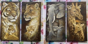 lot 218 image: Lot Of 4 - Safari Animals Artwork - In Condition As Shown