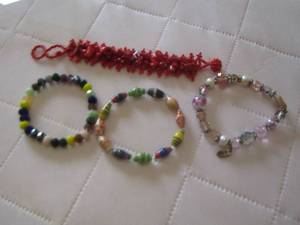 lot 132 image: qty 4 womens bracelets, red beaded necklace