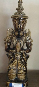 lot 7 image: Large Ceramic  BUDDHA Mottled Green on Stand side 23 14 tall