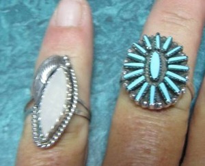 lot 8 image: Turquoise GREEN RING   & WHITE TURQUOISE RING