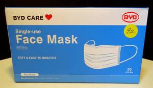 lot 92 image: BYD CARE DISPOSABLE FACE MASKS - NIB
