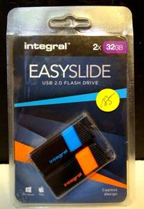 lot 185 image: NEW - INTEGRAL 32GB EASYSLIDE FLASH DRIVES (2 PACK)