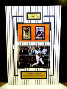 lot 202 image: AMAZING DEREK JETER - NY YANKEES PHOTO DISPLAY WITH METAL NAME & STAT PLATES - READY TO FRAME