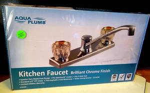 lot 265 image: NEWSEALED - Aqua Plumb 1550400 8-Inch Two-Handle Polished Chrome Kitchen Faucet