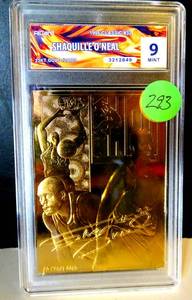 lot 293 image: GRADED MINT 9 - SHAQUILLE ONEAL 1992-93 Fleer Rookie 23KT Gold 98 Card Signature Series $$