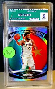 lot 295 image: GRADED MINT 9 - 2023-24 Panini Prizm Global Reach Silver #5 Joel Embiid $$