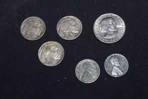 lot 75 image: Buffalo Nickels, Susan B Anthony and Two Steele Pennies