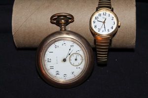 lot 124 image: Elgin Pocket Watch and Timex Wrist Watch