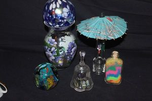 lot 173 image: Ocean Scene Paperweight, Hand Painted Floral Vase, Glass Bell and more