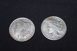 lot 10 image: 1889 & 1924 Peace Dollar and Morgan Dollar