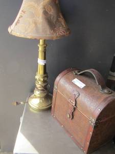 lot 76 image: table lamp with shade, handled box