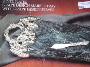 lot 98 image: silver plated grape design marble tray with grape design server