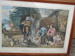 lot 130 image: Camping in the Woods 2712 CURRIER & IVES  - J F TAIT  - SOME WATER DAMAGE AT BOTTOM