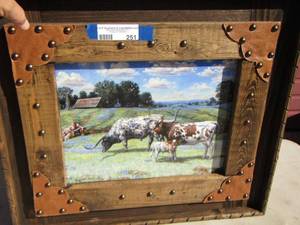 lot 251 image: cow  art wooden frame -1922