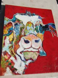 lot 255 image: ART - Large Red  Cow  BY GEORGE H JONES - 20 X16