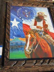 lot 260 image: WESTERN ART - TEXAS FLAG, COWBOY ON HORSE - United States of Texas by B. HALL 92 3428