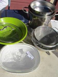 lot 269 image: COVERED CASSEROLE DISH, Strainers and Pans