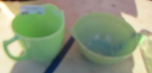 lot 132 image: JADEITE PITCHER & HANDLED MIXING BOWL