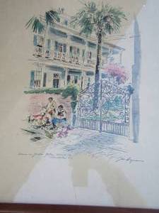 lot 407 image: HOUSE AND GARDEN GATE  CHURCH ST., CHARLESTON, SC - 22x18 framed art