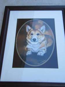lot 408 image: CORGI ART POLLYANNA PICKERING   FRAMED 21 x 17