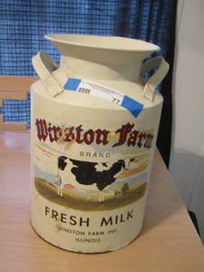lot 77 image: Winston farm brand fresh milk vintage double handled milk canister