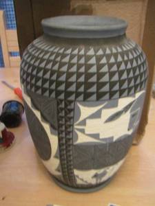 lot 12 image: Antique etched blue vase 12 TALL  - DA
