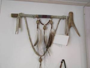 lot 103 image: NATIVE AMERICAN PEACE PIPE 17x16 tall