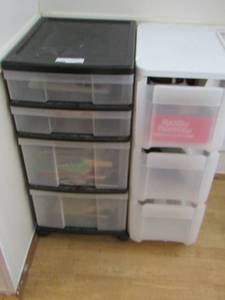 lot 143 image: 2 rolling office carts storage bens full of art supplies