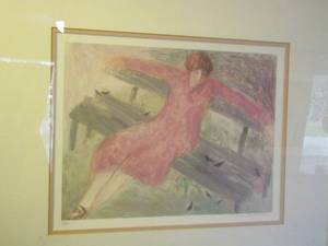 lot 42 image: wall art women on bench