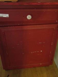 lot 180 image: red single drawer door cabinet with removable top