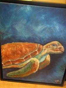 lot 19 image: Sea turtle painting framed BY MICHELLE LORD