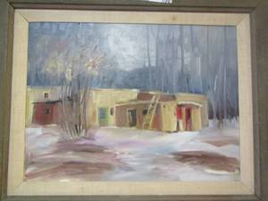 lot 150 image: 1822 framed art of houses in trees